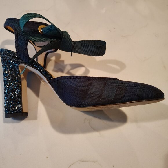 J. Crew Collection - Italian Made Green/Black Ankle-tie Pump - Picture 3 of 6